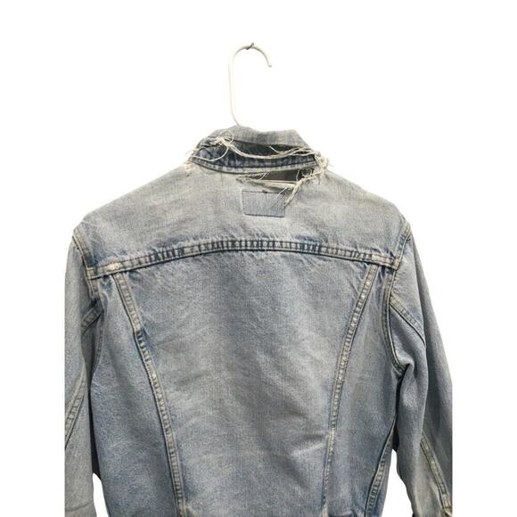 Vtg Levi’s trucker jean jacket men M thrashed USA gorpcore emo punk Western rock - Picture 12 of 16